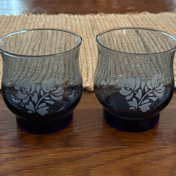 Pfaltzgraff Other - Set of 4 Pfaltzgraff Yorktowne Blue and White etched Floral Glasses rock glasses